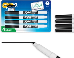 EXPO 86661 Geruchsarme trocken abwischbare Marker, feine Spitze, schwarz, 4 Stück - Bild 1 von 8