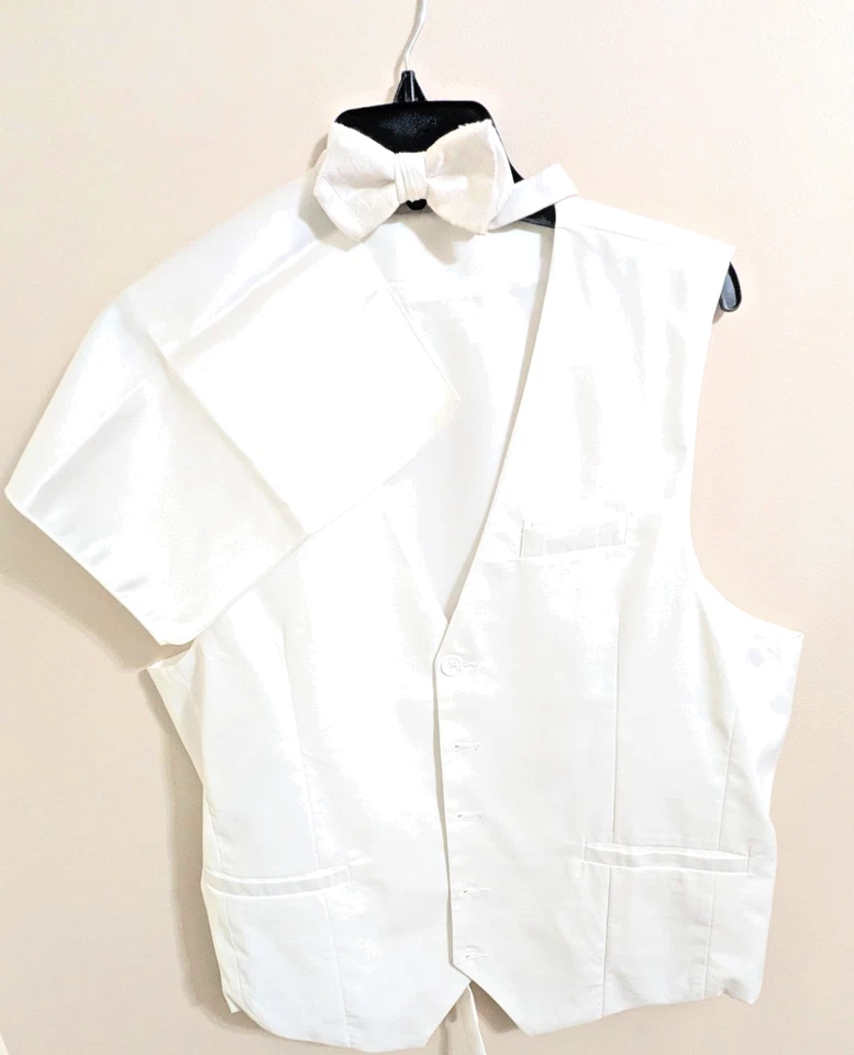 Men's White Formal Tuxedo Vest, Bowtie & Hankie - Image 1 of 2