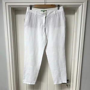 Boden Trousers Women's UK 12 Long White Linen Straight Wide Leg Summer Holiday - Picture 1 of 12
