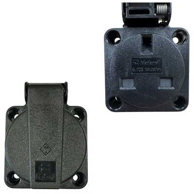 13AMP Black Panel Mount Caravan Camper Socket Connector 230V IP54 UK Mains - Image 1 of 4