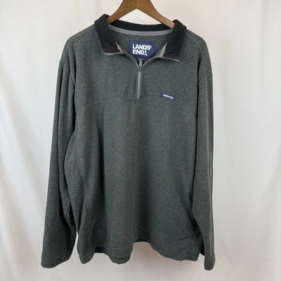 Lands End Men's 2XL/T Anyweather Fleece Quarter Zip Pullover Grey - Image 1 of 4