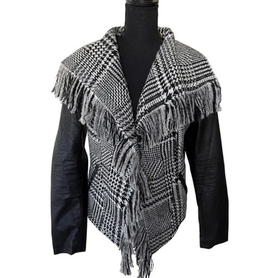 Blazer Guess Mujer Mezcla Lana Imitación Cuero Chaqueta Moto Flecos Chal Talla L Foto 1 de 4