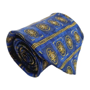 Corbata de seda de diseñador geométrica azul y dorada Robert Talbott Studio para hombre - Imagen 1 de 5