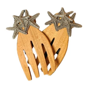 RARE Mud Pie Bamboo Salad Hands Starfish Pewter Accent Coastal Nautical Decor... - Picture 1 of 4