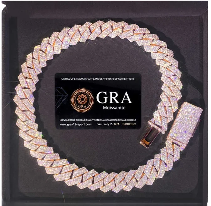 Pulsera collar plata 15 mm VVS MOISSANITE Miami cadena de eslabones cubanos helados Foto 1 de 4