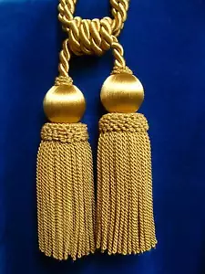 1 Tie Back with 2 Tassels "CASTAGNA"/Silk Gloss - 34 Color/Handmade in Germany! - Picture 1 of 12