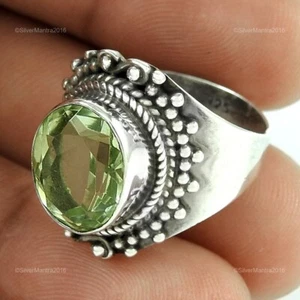 Oval Green Amethyst Stone Solid Silver Sister Cocktail Statement New Ring Size 8 - Picture 1 of 6