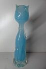ART GLASS CAT STATUE CASED BLUE SPECKLED MURANO ITALY 