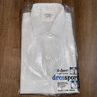 Vtg 50s 60s Wings Dress Shirt Mens Wash n Wear Madmen Rat Pack Medium 15 NOS New - Image 1 of 4