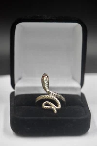 Vintage Sterlingsilber - Statement-Ring mit einer Schlange mit orangefarbenen Augen - Bild 1 von 2