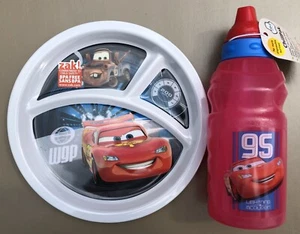 Ist-Zustand 2 Stück ZAK! Disney Cars McQueen Geteilter Melamin Teller & ChillPak Flasche - Bild 1 von 8