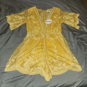 NWT Wild Honey Lace Boho Short Sleeve Romper Color Mustard Size Small - Picture 1 of 7