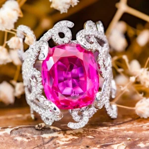 7.25TCW Cushion Pink Ruby & Simulated Sapphire Deco Designer Shank Stylish ring - Picture 1 of 7