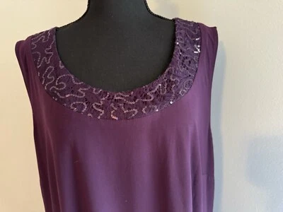 Vestido R&M Richards Escote Brillante Para Mujer 16 W Cuello Redondo Pullover Púrpura Foto 1 de 4