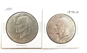 2 EISENHOWER DOLLAR COINS 1971 & 1974 D - Picture 1 of 3