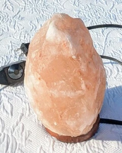 💖 Pink Himalayan Salt Lamp w Dimmer 7.5" Wood Base ~ Soft Adjustable Lighting - Picture 1 of 10