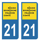 Autocollant Stickers plaque d'immatriculation DEPARTEMENT 21 BOURGOGNE FRANCHE 2