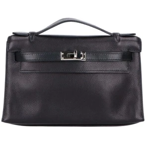 HERMES □H engraved Chevre Pochette Kelly Handbag Black / SV Hardware - Picture 1 of 8