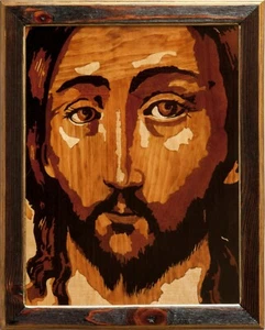 Jesus Christ Savior Orthodox Byzantine Christian Wooden Icon marquetry picture - Picture 1 of 14