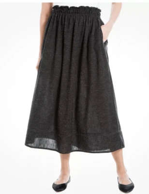 Falda midi para mujer Max Studio cintura ajustada mezcla de lino grande jaspeada carbón Foto 1 de 4