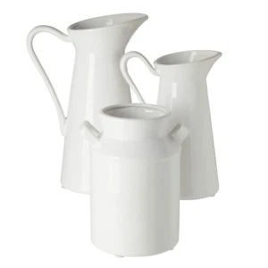 Set of 3 Ceramic Vase Pitchers for Home Decor Small White Centerpieces for Li... - Picture 1 of 9