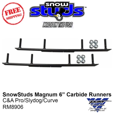 SnowStuds 6" Round Bar 1/2" Snowmobile Ski Carbides C&A Pro/Slydog/Curve RM8906 - Image 1 of 4