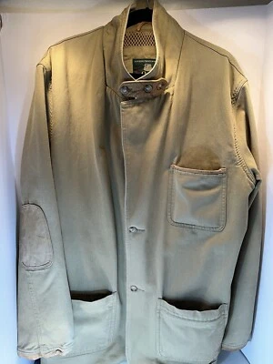 Large Orvis Zambezi Twill Jacket Mens Tan Leather Trim Fishing Hunting Coat - Image 1 of 4