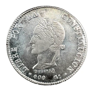 BOLIVIA REPUBLIC 1862 PTS FJ • 8 SOLES POTOSI Mint BOLIVAR 0.903 Silver Coin - Picture 1 of 7