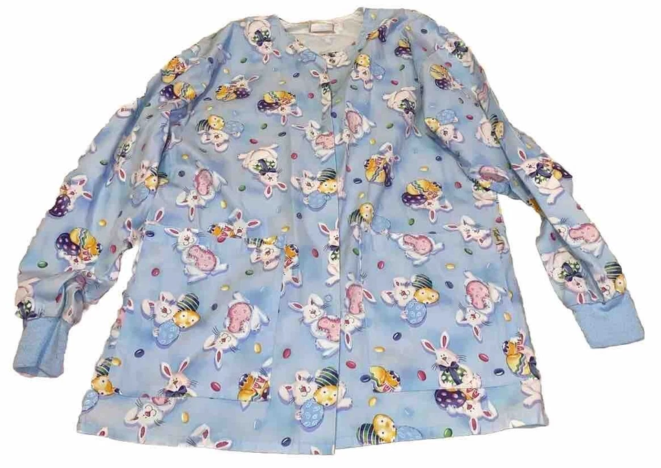 Blusa Médica Tafford Pascua Pequeña LS USADA EN EXCELENTE ESTADO Azul Lt con Huevos Multicolores Frijoles Talla Pequeña EC Foto 1 de 4