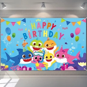 Shark Family Birthday Banner, 6 * 3.6 ft Shark Birthday Decorations Girl 2 3 ... - Picture 1 of 7