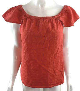 J.Crew Women's S TopTextured Off the Shoulder Peasant Blouse Red Flutter Sleeve - Picture 1 of 6