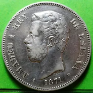 AMADEO I, 5 Pesetas, 1871 *18-74. Ag - Imagen 1 de 2