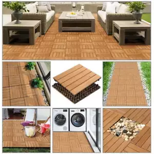 27 Pieces 12" X 12" Wooden Floor Tiles Outdoor Indoor Deck Balcony Natural Wood - Picture 1 of 8