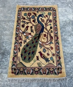 Handmade Peacock Pictorial Wall Hanging Wool Silk Rug Carpet 125 x 77 cm - Picture 1 of 11