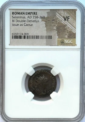 IMPERIO ROMANO - SALONINUS AD 258-260 BI DOBLE DENARIO - NGC EN MUY BUEN ESTADO - ¡ENVÍO GRATUITO! Foto 1 de 2