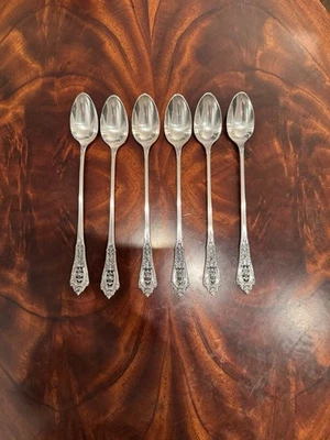 6 WALLACE ROSEPOINT STERLING SILVER Iced Tea Spoons (170g) - Image 1 of 4