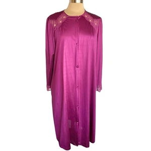 Vintage Vanity Fairy Burgundy Satin Robe Button Front MEDIUM Lacy Satin Lingerie - Picture 1 of 9