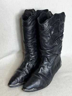 Botas Vaqueras Zodiac De Colección Occidentales Para Mujer Talla 7M Cuero Negro Yugoslavo Foto 1 de 4