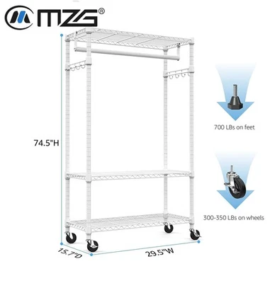 MZG Heavy Duty Rolling Garment Clothing Shelves Metal Clothing Rack 3 Tier 1 Rod - Image 1 of 4