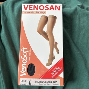Venosan Black Compression Full Length Thigh Stocking 20-30 mmHg Closed Toe SZ L - Picture 1 of 7