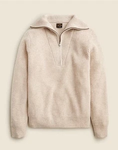 J. Crew Midweight Cashmere Ribbed Half-Zip Ski Sweater Small Cream Ivory Beige - Picture 1 of 12