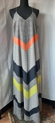 Maxi Vestido Antiguo Azul Marino Para Mujer Talla Grande Cuello en V Boho Naranja Amarillo Geométrico Verano Foto 1 de 4