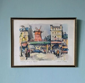 Impresión francesa enmarcada original 1960 vintage Paris Moulin Rouge Marius Girard Reino Unido - Imagen 1 de 2