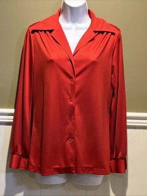 Vintage Joyce Red Long Sleeve Womens Button Blouse 70s / 80s Polyester Size S/M? - Изображение 1 из 4