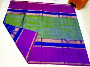 beautiful pure uppada silk saree with green body color with checks and blouse - Picture 1 of 2