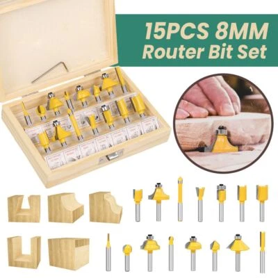 15tlg 8mm Fräsersatz HM Oberfräser-Set Schaft Nutfräser für Oberfräse Holzfräser - Bild 1 von 4