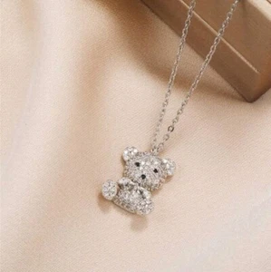 Halskette Bär aus versilbertem Strass und verstellbarer Kette von 40 bis 45 cm, Neu - Bild 1 von 1