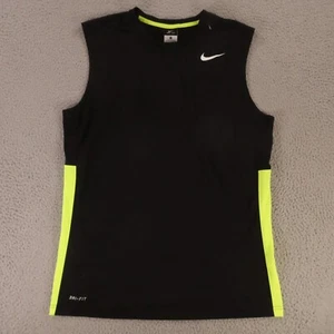 Nike Shirt Womens L Black Yellow Polyester Running Sleeveless Tank Gym Dri Fit - Picture 1 of 10