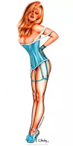 6 inch Blond in #VINTAGE BLUE #CORSET RETRO HOTROD #STICKER/CAR #DECAL BY OLIVIA - Picture 1 of 1