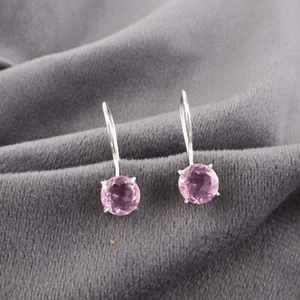 Morganite Gemstone Hook Earrings 925 Sterling Silver Handmade Jewelry For Gifts - Picture 1 of 5